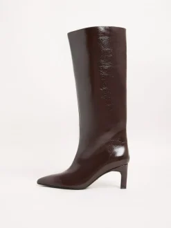 Lipsy Standard fit Faux Leather Knee High Low Kitten Heel Boots Burgundy Red New