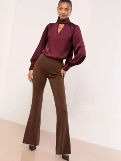 Lipsy High Waisted Contour Bootleg Flared Trousers Chocolate Brown Clearance