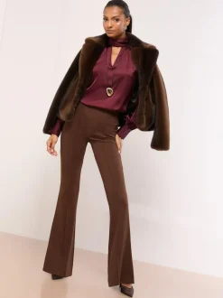 Lipsy High Waisted Contour Bootleg Flared Trousers Chocolate Brown Clearance