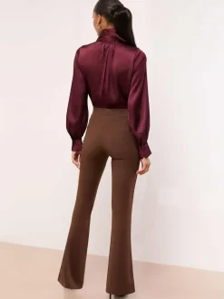 Lipsy High Waisted Contour Bootleg Flared Trousers Chocolate Brown Clearance