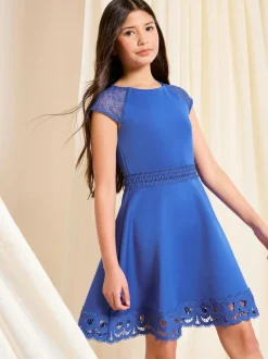 Lipsy Cobalt Blue Bow Lace Scuba Occasion Dress (5-16yrs) Hot