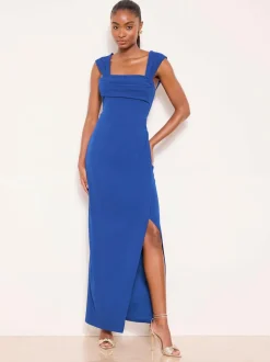 Lipsy Petite Square Neck Short Sleeve Ruched Maxi Dress Cobalt Blue Best