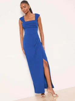 Lipsy Petite Square Neck Short Sleeve Ruched Maxi Dress Cobalt Blue Best