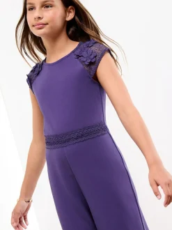 Lipsy Cobalt Blue Scuba 3D Lace Occasion Jumpsuit (5-16yrs) New