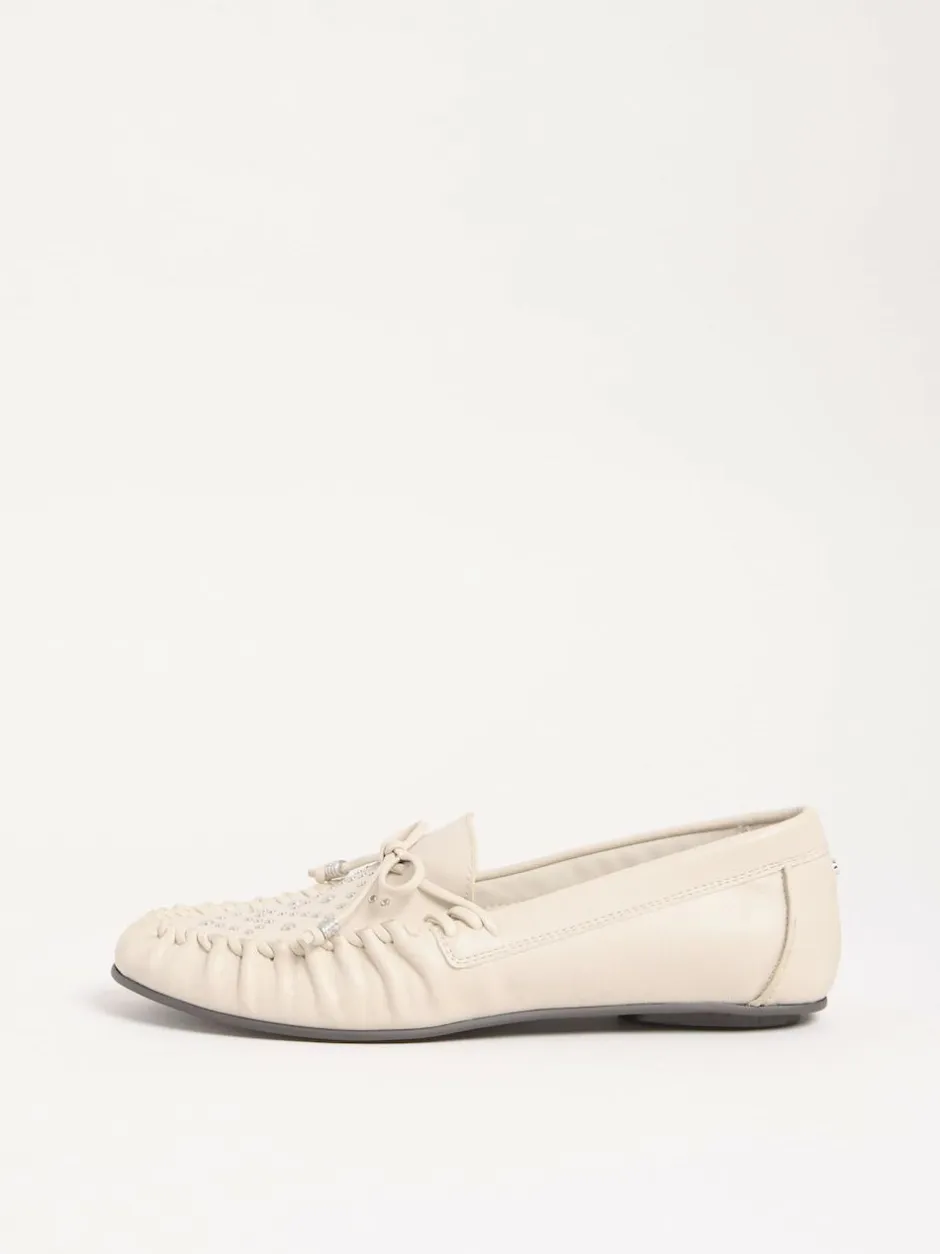 Lipsy Faux Leather Studded Casual Moccasin Loafers Cream