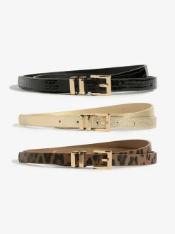 Lipsy Gold, Leopard & Black Skinny Belts 3 Pack Gold, Leopard & Black
