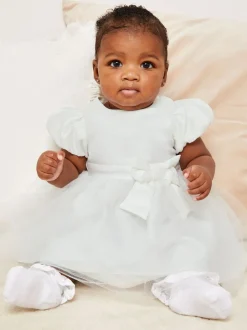 Lipsy Ivory Baby Puff Sleeve Occasion Dress (0mths-5yrs) Sale