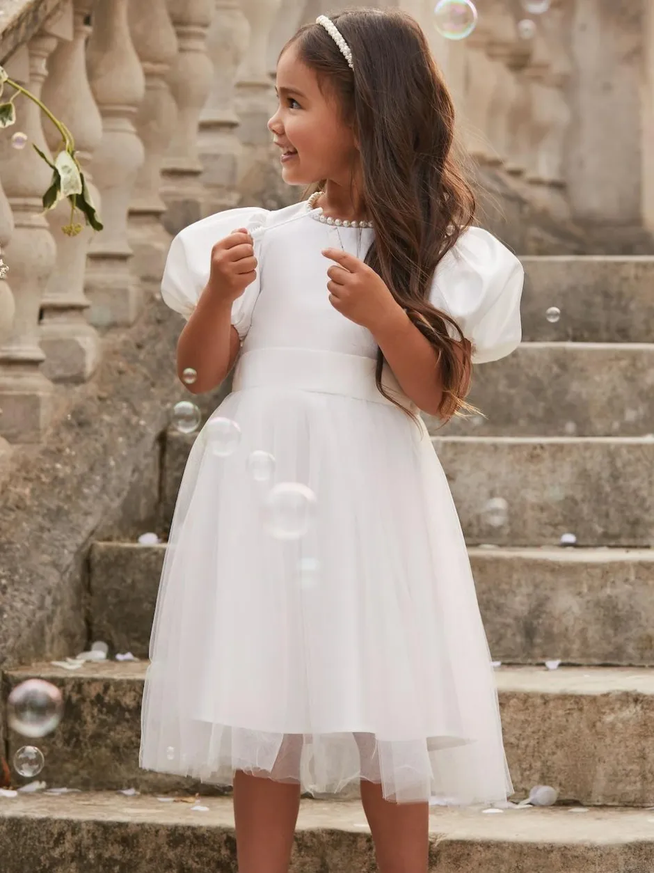 Lipsy Ivory Flower Girl Puff Sleeve Occasion Dress (2-13yrs) Outlet