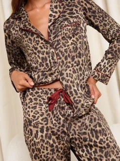 Lipsy Multi Long Sleeve Printed Satin Pyjamas Set Sale