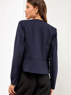 Lipsy Navy Blue Cropped Collarless Blazer Hot