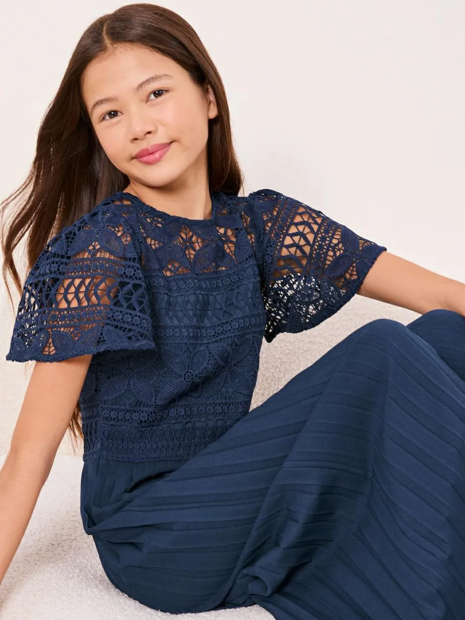 Lipsy Flutter Sleeve Lace Occasion Jumpsuit (5-16yrs) Navy Blue Online