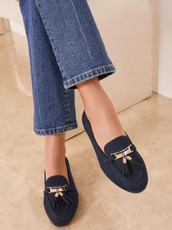 Lipsy Wide Fit Almond Toe Tassel Workwear Loafers Navy Online