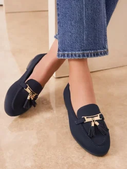 Lipsy Wide Fit Almond Toe Tassel Workwear Loafers Navy Online