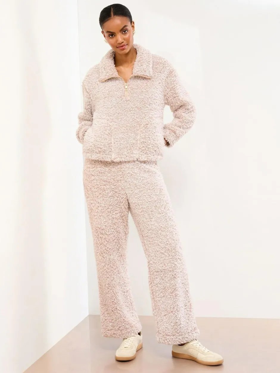 Lipsy Neutral Cosy Half Zip Pyjamas Set