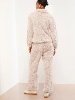 Lipsy Neutral Cosy Half Zip Pyjamas Set