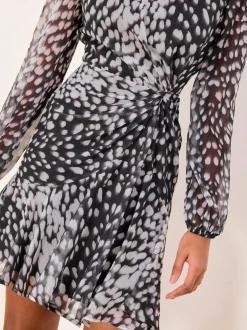 Lipsy Neutral Petite Animal Print Gathered Waist Woven Mini Dress