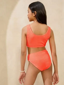 Lipsy Orange Heart Buckle Scoop Neck Textured Bikini (5-16yrs) Discount
