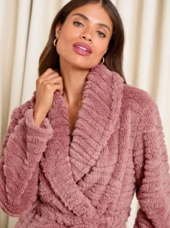 Lipsy Cosy Textured Midi Dressing Gown Pink Sale