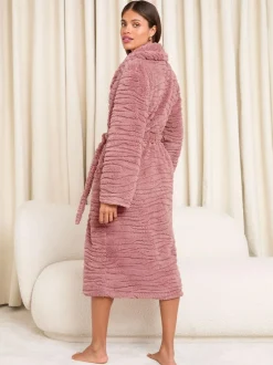 Lipsy Cosy Textured Midi Dressing Gown Pink Sale
