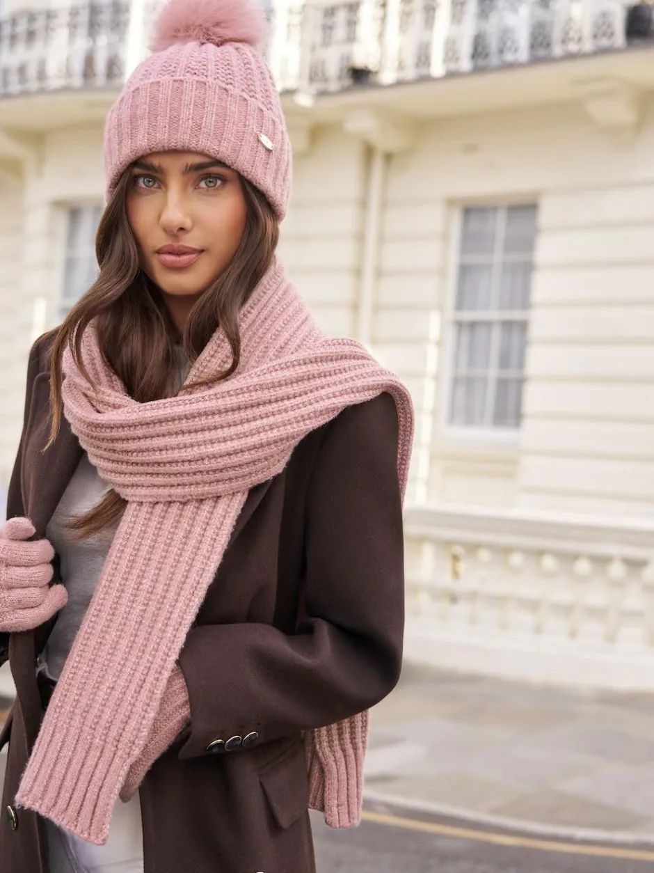 Lipsy Shimmer Ribbed Scarf Pink