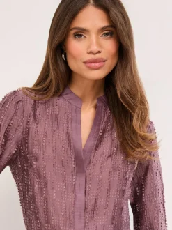 Lipsy Purple Button Down Burnout Detail Shirt Hot