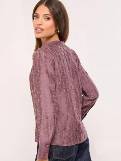 Lipsy Purple Button Down Burnout Detail Shirt Hot