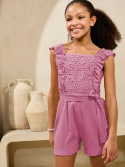 Lipsy Crochet Holiday Shop Playsuit (5-16yrs) Purple