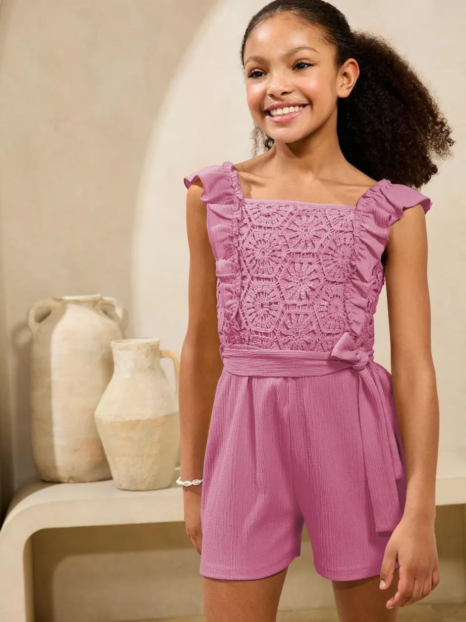 Lipsy Crochet Holiday Shop Playsuit (5-16yrs) Purple