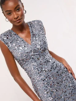 Lipsy Silver Sequin V-Neck Sleeveless Bodycon Midi Dress Online