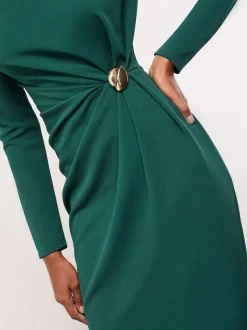 Lipsy Teal Blue Petite Long Sleeve Hardware Detail Bodycon Midi Dress Sale