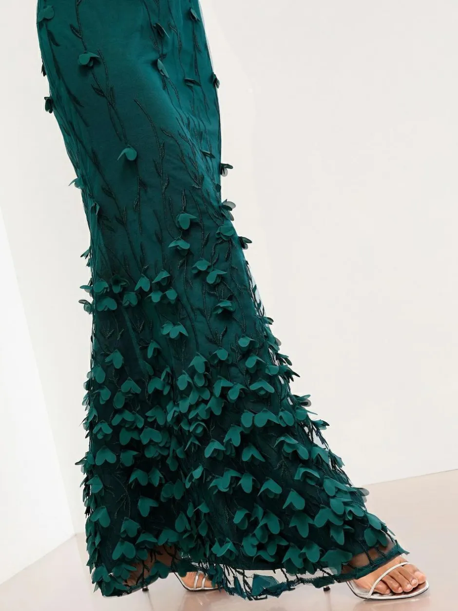 Lipsy Teal Blue Premium Floral 3D Textured Halter Maxi Dress Best