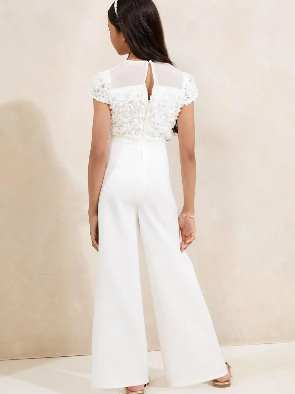 Lipsy White 3D Floral 2-in-1 Occasion Jumpsuit (5-16yrs) Online