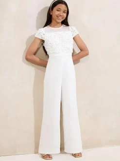 Lipsy White 3D Floral 2-in-1 Occasion Jumpsuit (5-16yrs) Online