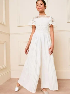 Lipsy Flutter Sleeve Lace Occasion Jumpsuit (5-16yrs) White Best