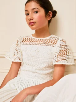 Lipsy Flutter Sleeve Lace Occasion Jumpsuit (5-16yrs) White Best