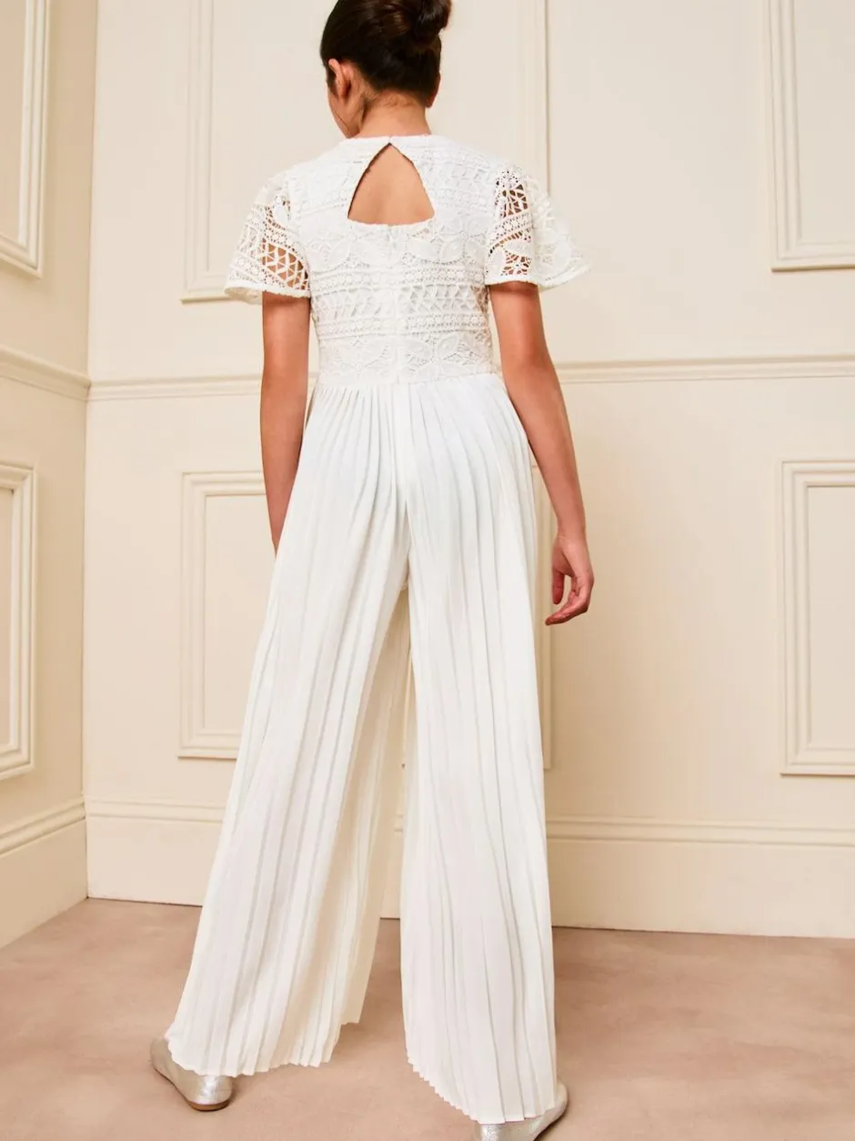 Lipsy Flutter Sleeve Lace Occasion Jumpsuit (5-16yrs) White Best