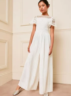 Lipsy Flutter Sleeve Lace Occasion Jumpsuit (5-16yrs) White Best