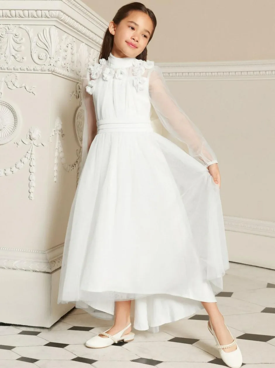 Lipsy White Holy Communion Long Sleeve Mesh Corsage Occasion Dress (7-11yrs) New
