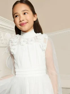 Lipsy White Holy Communion Long Sleeve Mesh Corsage Occasion Dress (7-11yrs) New