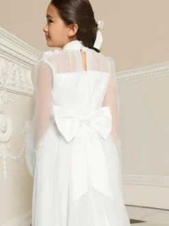 Lipsy White Holy Communion Long Sleeve Mesh Corsage Occasion Dress (7-11yrs) New