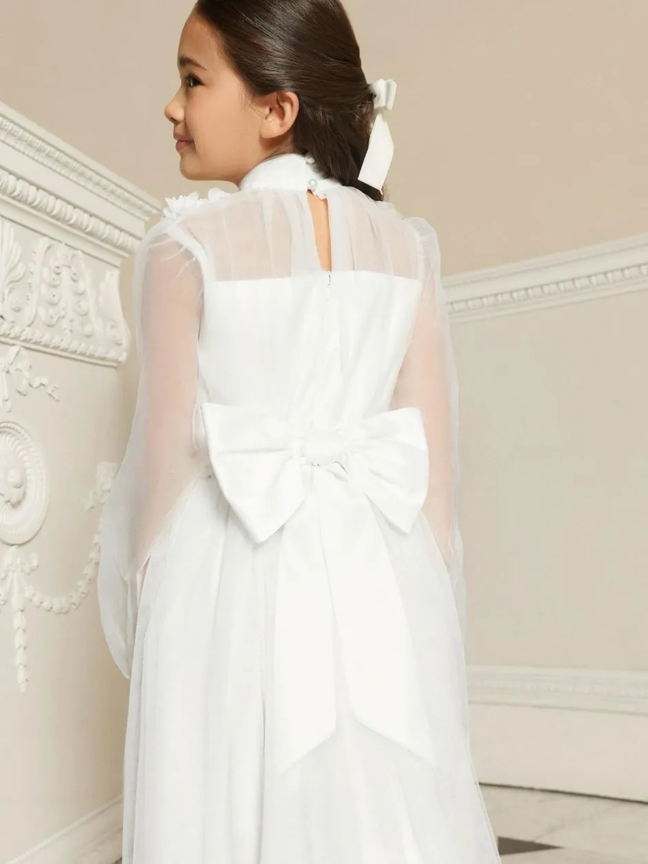 Lipsy White Holy Communion Long Sleeve Mesh Corsage Occasion Dress (7-11yrs) New