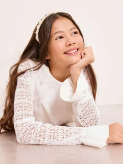 Lipsy White Knit Peplum Lace Occasion Jumper (5-16yrs) Clearance