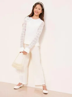 Lipsy White Knit Peplum Lace Occasion Jumper (5-16yrs) Clearance
