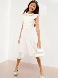 Lipsy Lace Front Flutter Sleeve Occasion Dress (5-16yrs) White Best