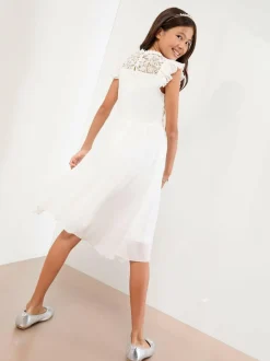 Lipsy Lace Front Flutter Sleeve Occasion Dress (5-16yrs) White Best