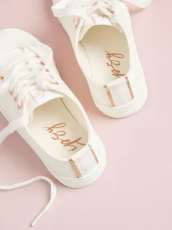 Lipsy Low Top Lace-Up Canvas Baseball Trainers White