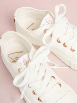 Lipsy Low Top Lace-Up Canvas Baseball Trainers White