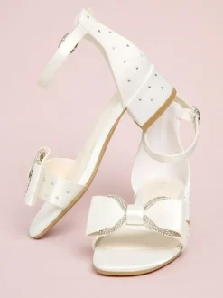 Lipsy Standard Fit (F) Embellished Bow Occasion Flower Girl Block Heeled Sandals White Discount