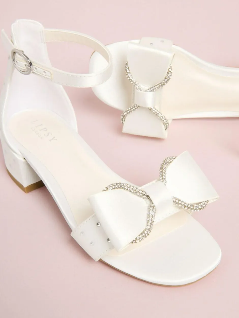 Lipsy Standard Fit (F) Embellished Bow Occasion Flower Girl Block Heeled Sandals White Discount