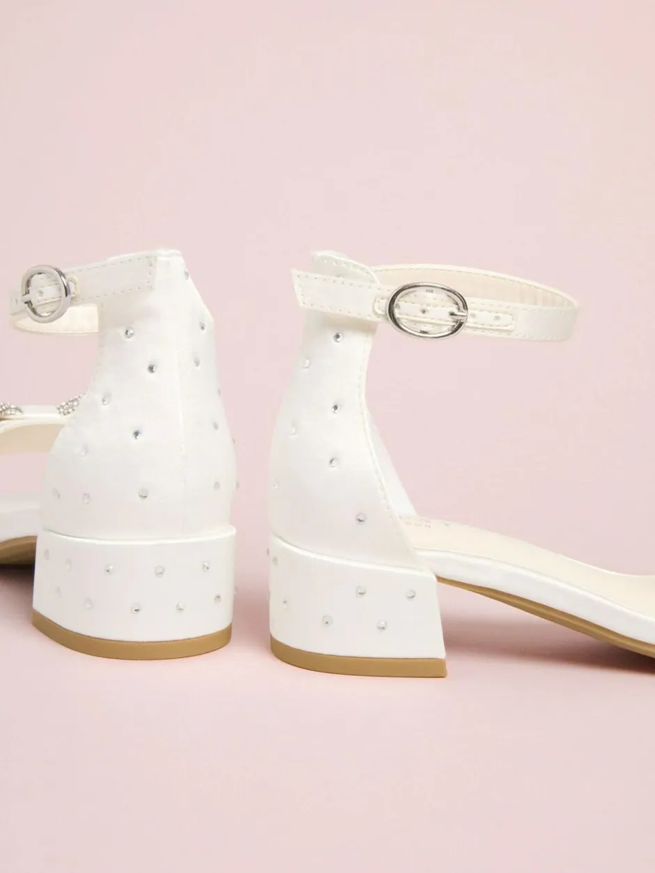 Lipsy Standard Fit (F) Embellished Bow Occasion Flower Girl Block Heeled Sandals White Discount